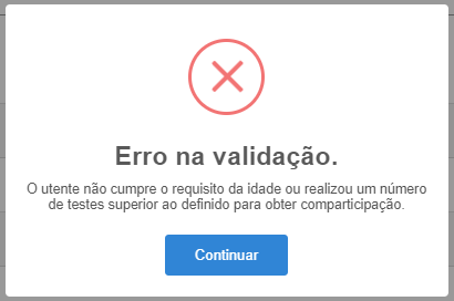 Exemplo de erro na consulta dos requisitos do utente para comparticipação TRAG